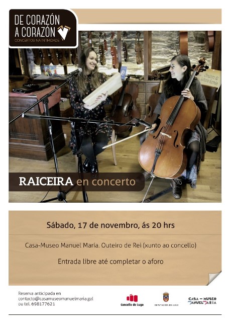 RAICEIRA en concerto, este sábado 17, na Casa-Museo Manuel María